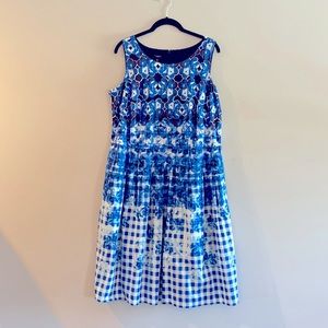 Talbots Blue Floral Dress with Pockets Size 12WP